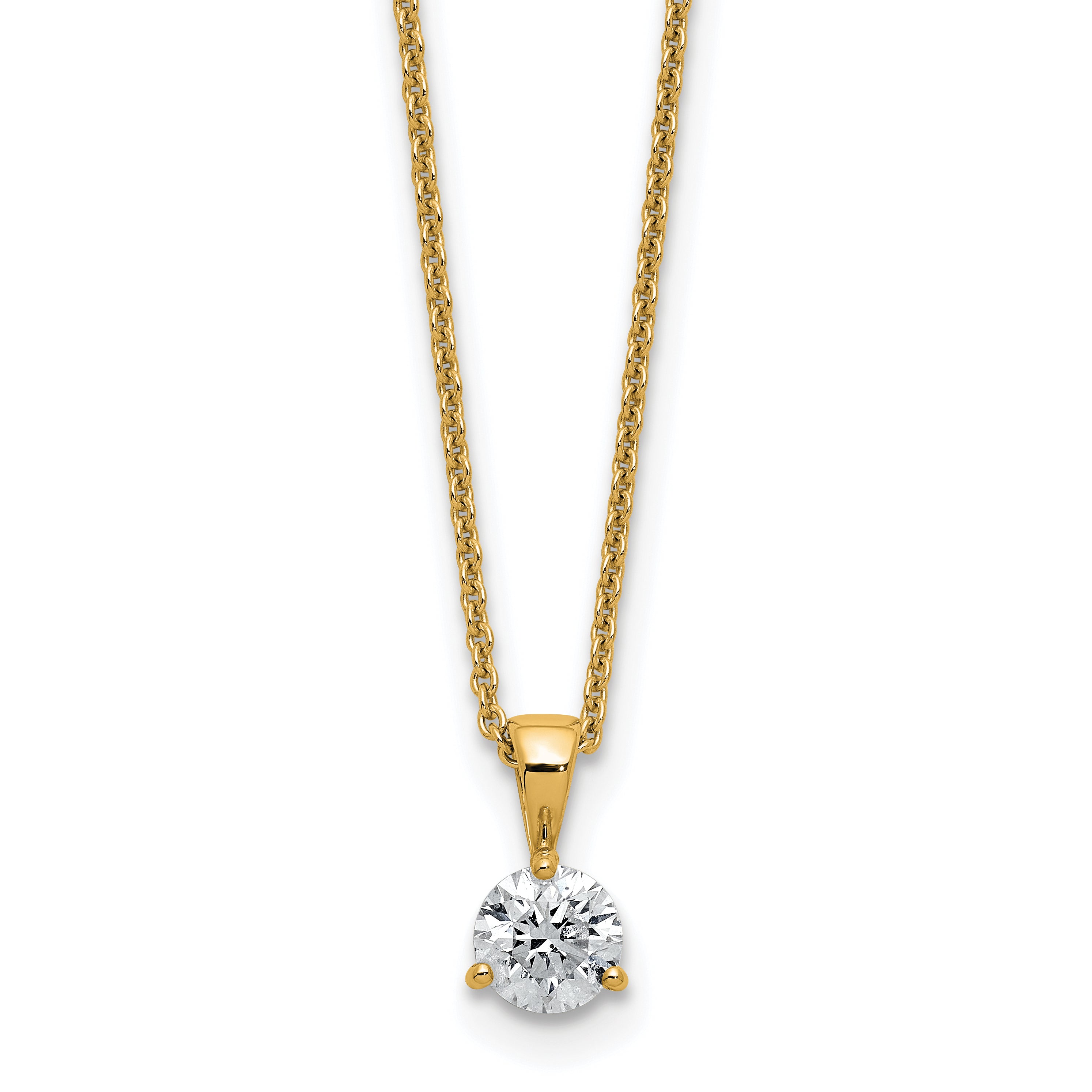 14k 1/2 carat Lab Grown Diamond VS/SI+ G+ Three Prong 18 inch Solitare Pendant Necklace