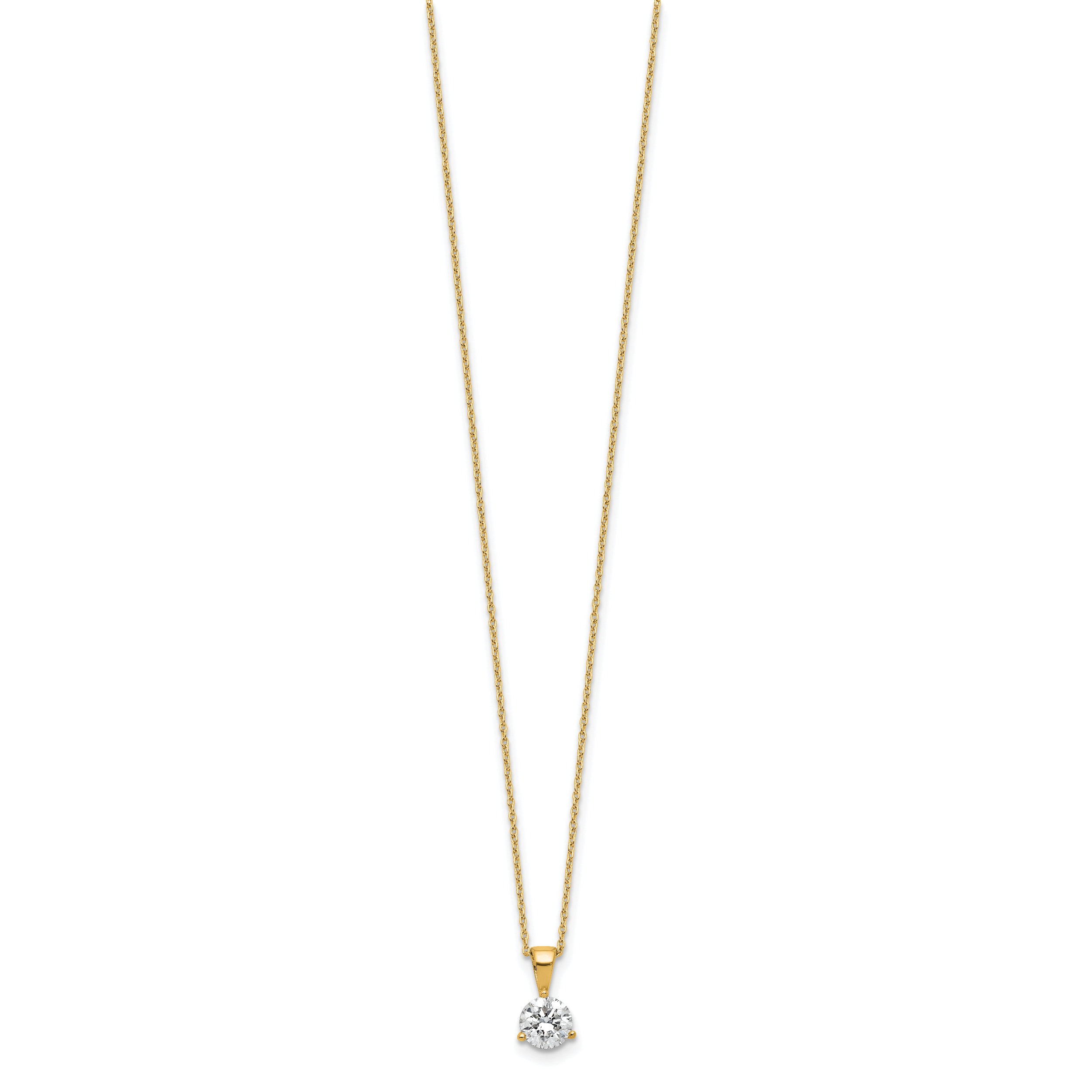 14k 7/8 carat Lab Grown Diamond VS/SI+ G+ Three Prong 18 inch Solitare Pendant Necklace