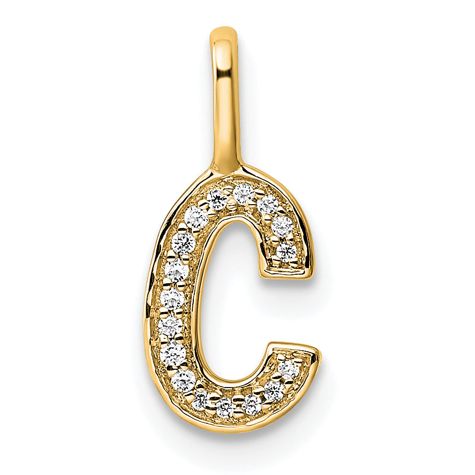 14K Yellow Gold Diamond Letter C Initial Pendant