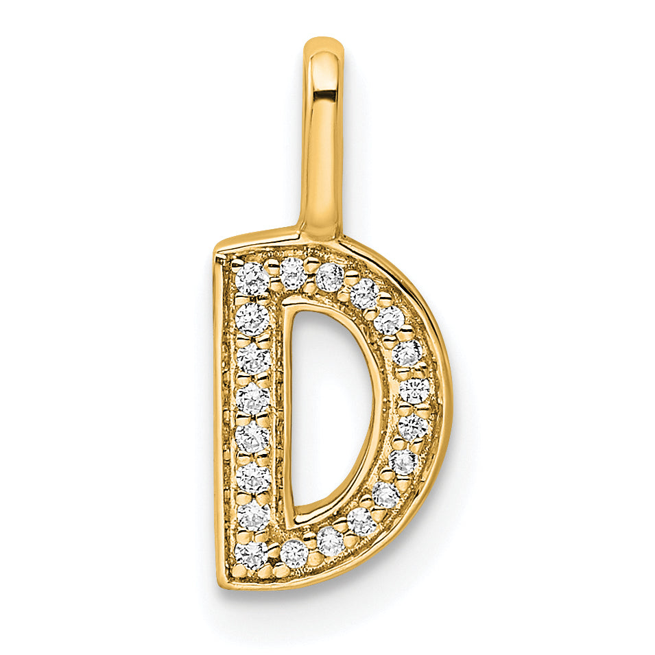 14K  Gold Diamond Letter D Initial Pendant