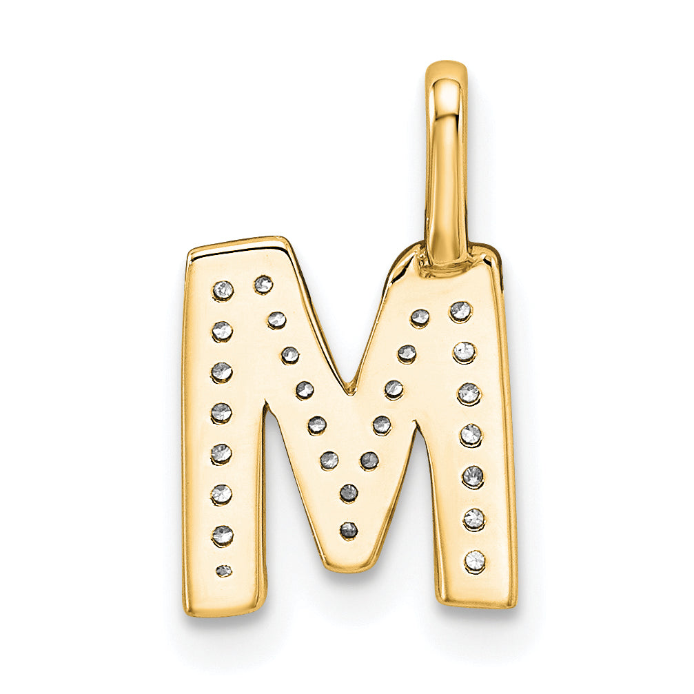 14K Yellow Gold Diamond Letter M Initial Pendant