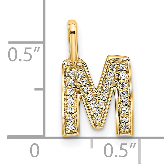 14K Yellow Gold Diamond Letter M Initial Pendant
