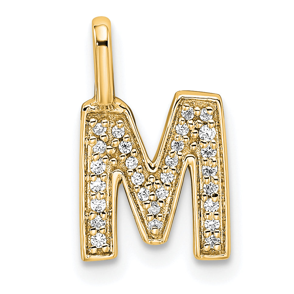 14K Yellow Gold Diamond Letter M Initial Pendant