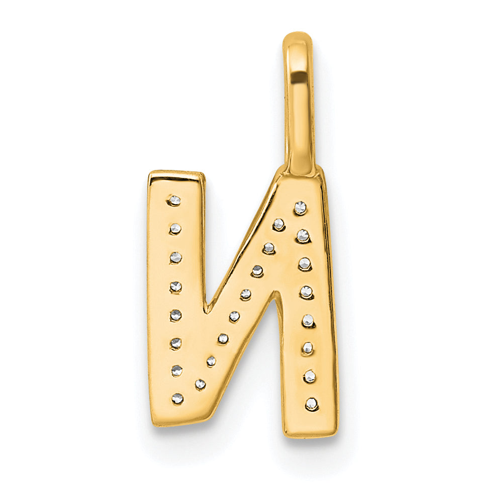 14K  Gold Diamond Letter N Initial Pendant