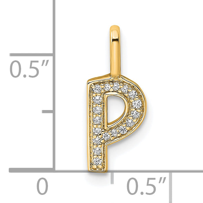 14K  Gold Diamond Letter P Initial Pendant