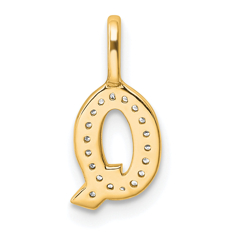 14K  Gold Diamond Letter Q Initial Pendant