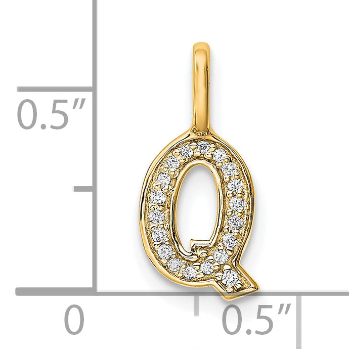 14K  Gold Diamond Letter Q Initial Pendant