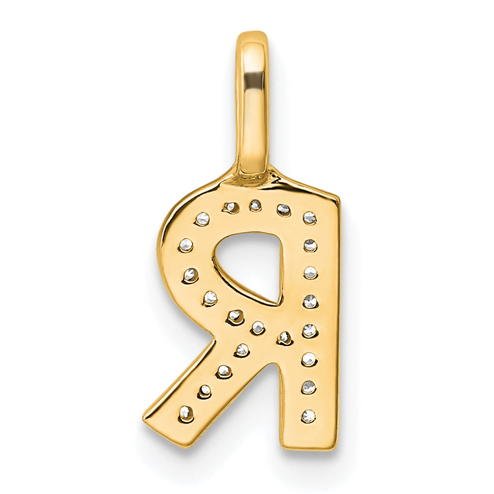 14K  Gold Diamond Letter R Initial Pendant