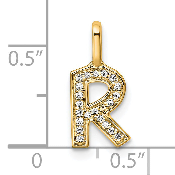 14K  Gold Diamond Letter R Initial Pendant