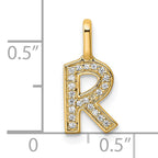 14K  Gold Diamond Letter R Initial Pendant