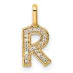 14K  Gold Diamond Letter R Initial Pendant