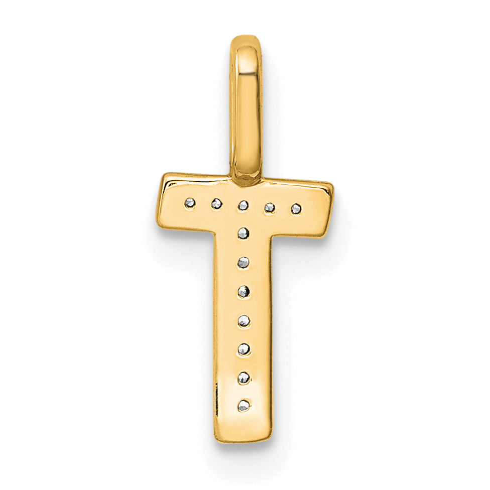 14K  Gold Diamond Letter T Initial Pendant