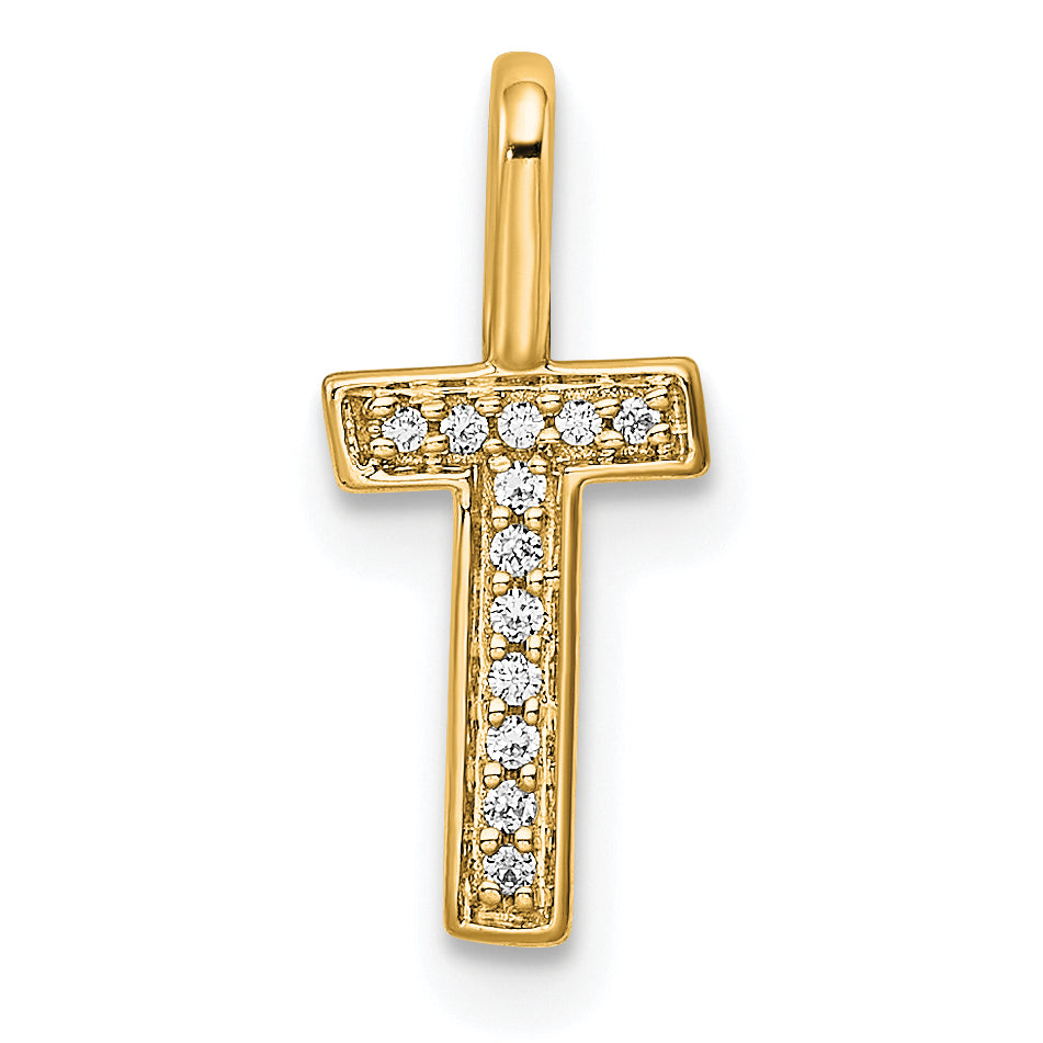14K  Gold Diamond Letter T Initial Pendant