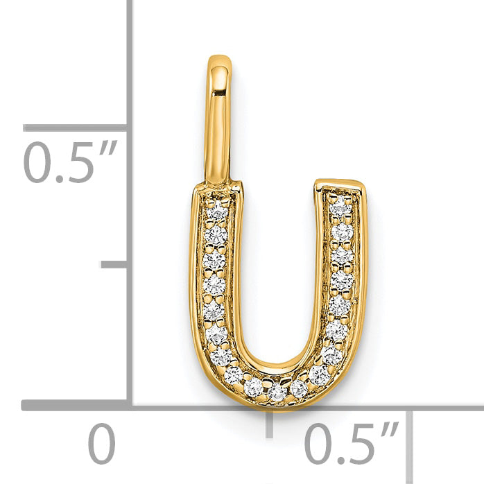 14K  Gold Diamond Letter U Initial Pendant