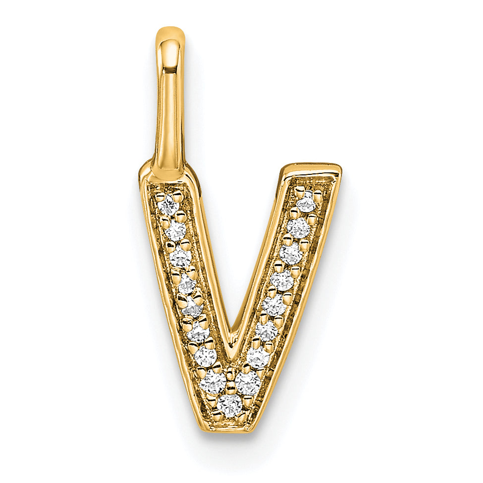 14K  Gold Diamond Letter V Initial Pendant