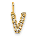 14K  Gold Diamond Letter V Initial Pendant
