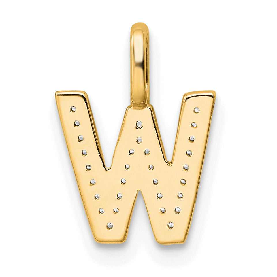 14K  Gold Diamond Letter W Initial Pendant