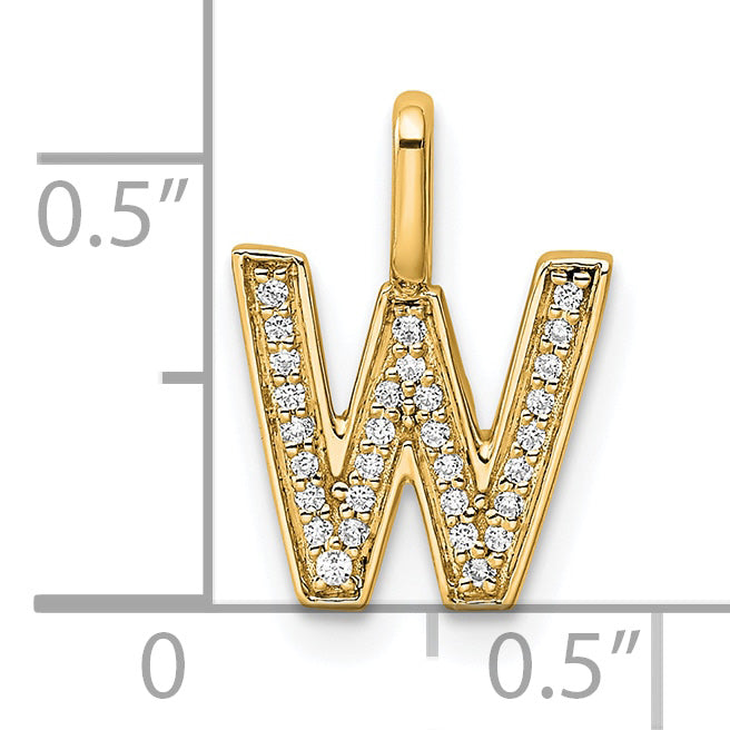14K  Gold Diamond Letter W Initial Pendant