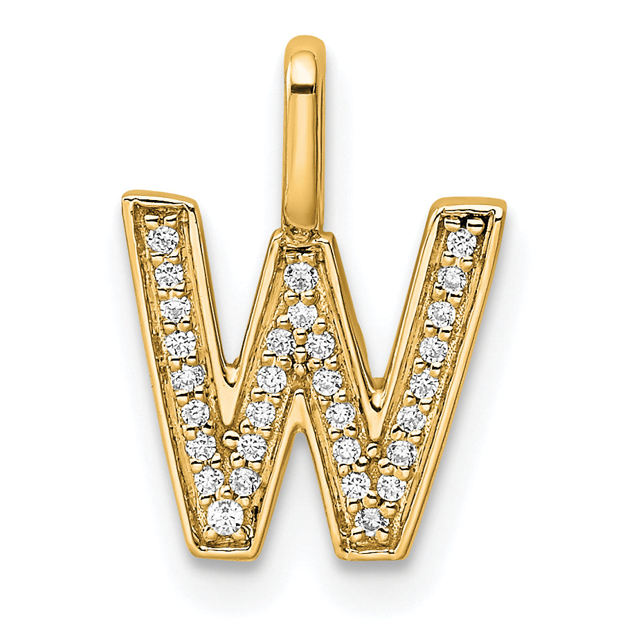 14K  Gold Diamond Letter W Initial Pendant