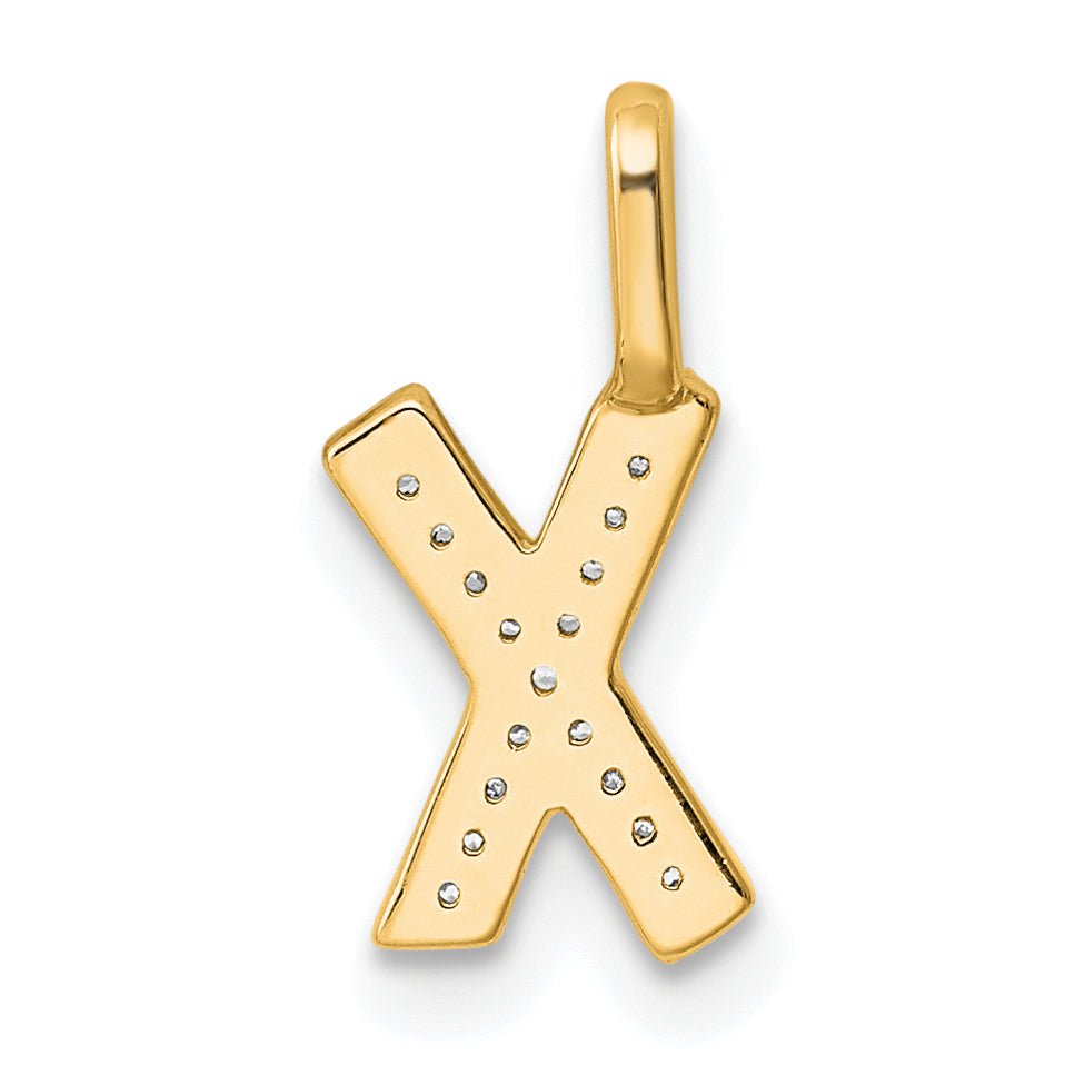 14K  Gold Diamond Letter X Initial Pendant
