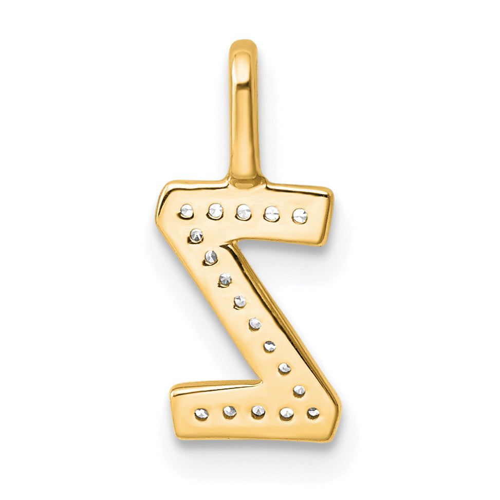 14K Yellow Gold Diamond Letter Z Initial Pendant