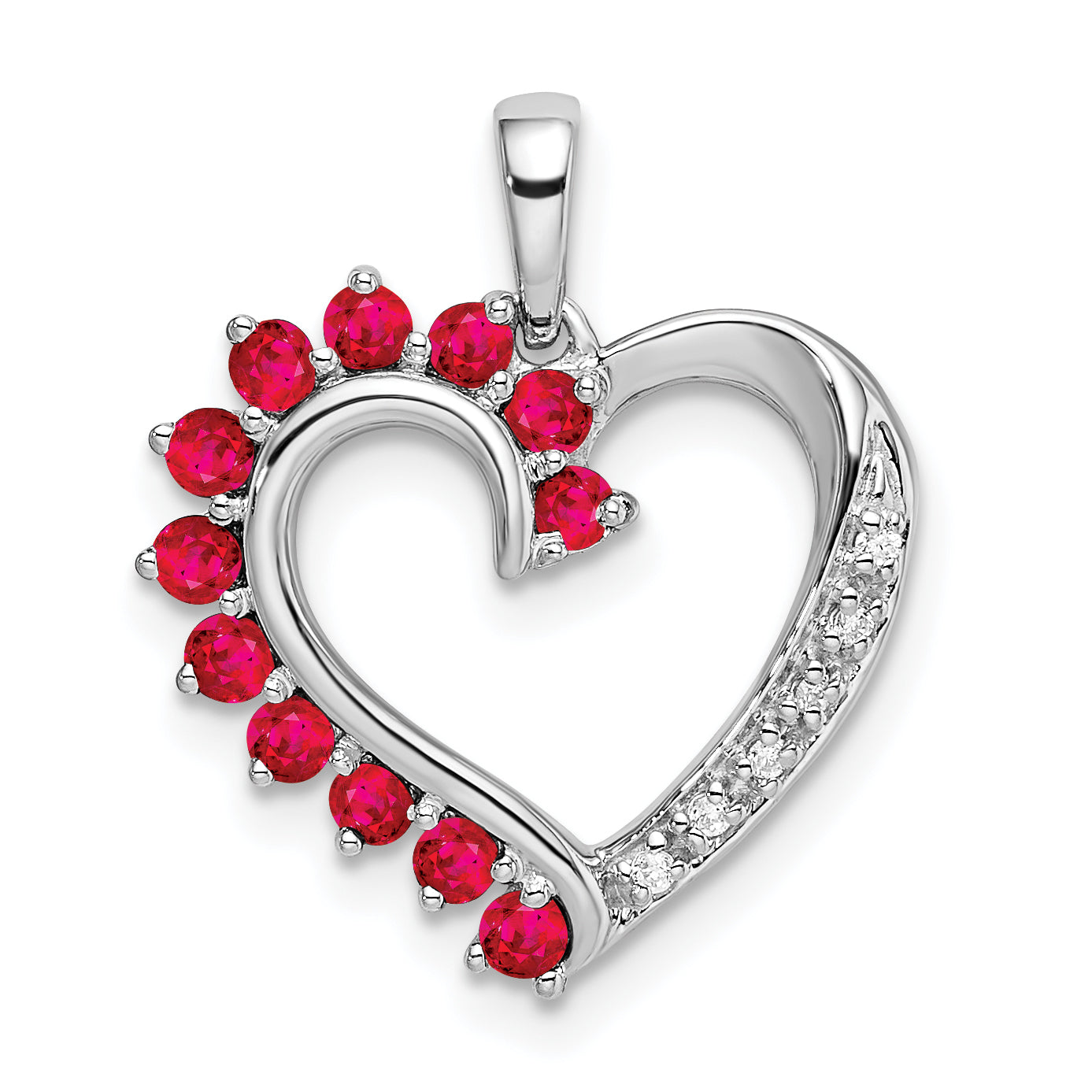 14k White Gold Ruby and Diamond Heart Pendant Main image