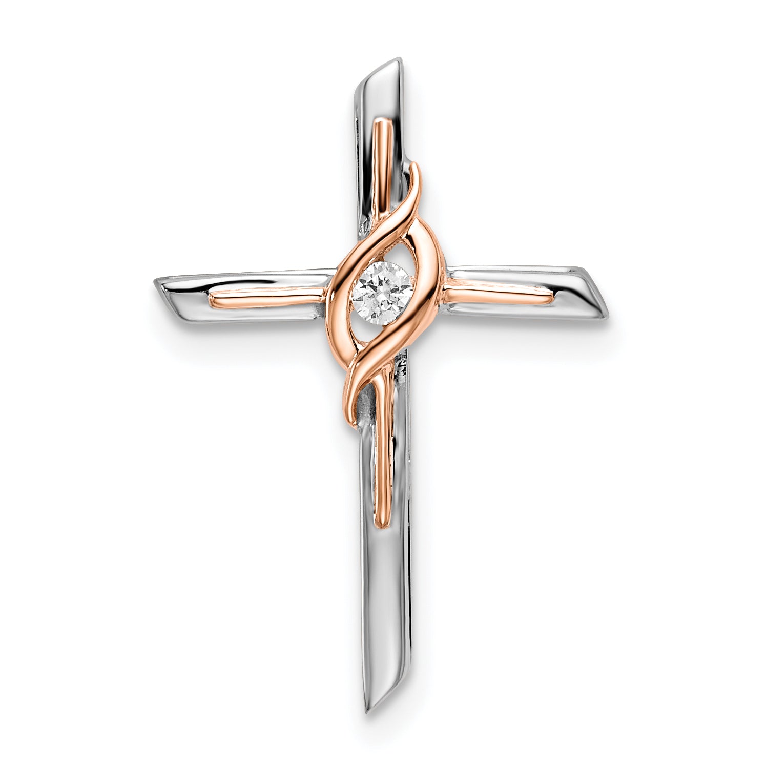 10K Two-tone White & Rose Diamond Cross Chain Slide Main image