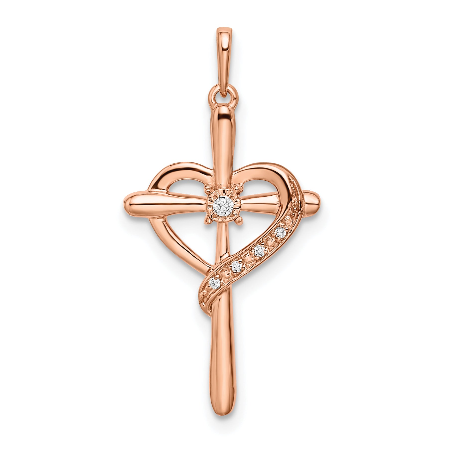 10K Rose Gold Cross w/Heart Diamond Pendant Main image