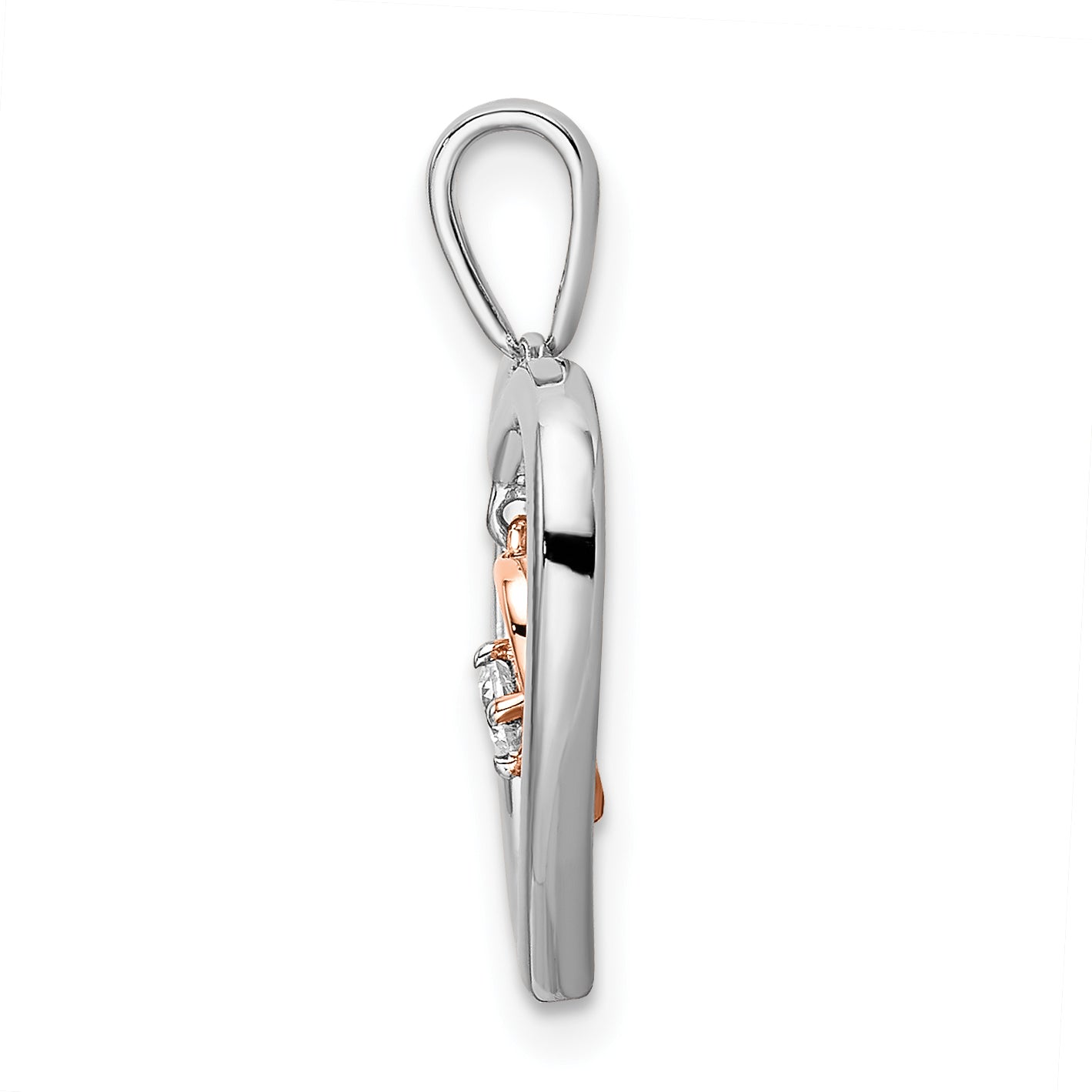 14k Two-tone White and Rose Double Heart Diamond Pendant Secondary image