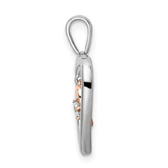 14k Two-tone White and Rose Double Heart Diamond Pendant