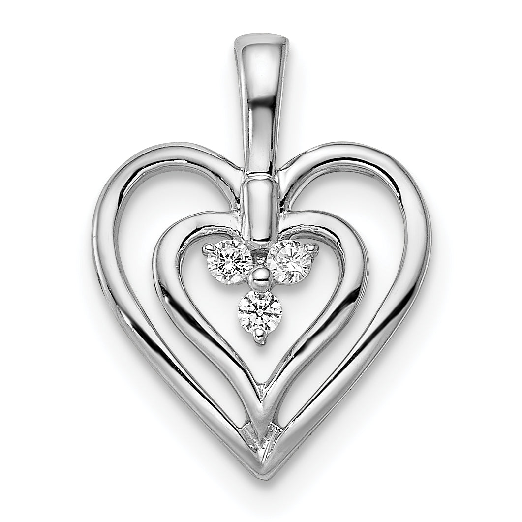 14k White Gold Polished Heart Diamond Pendant Main image