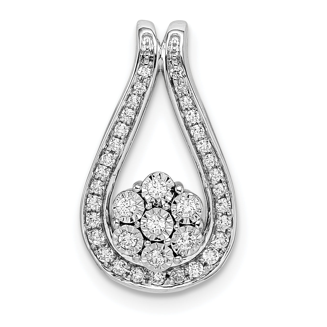 14k White Gold 1/5 carat Lab Grown Diamond VS/SI+ G+ Fashion Teardrop Chain Slide Pendant
