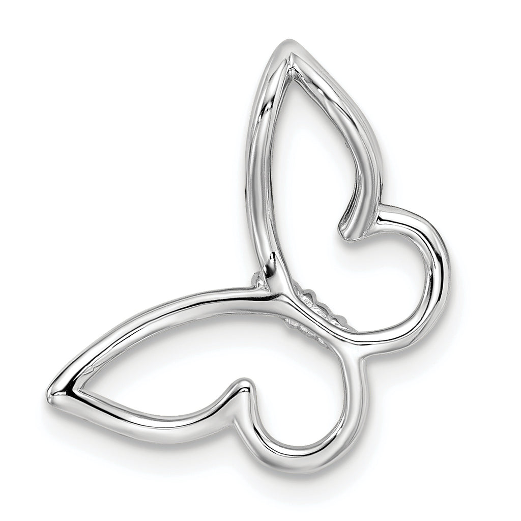 10k White Gold Polished Butterfly Diamond Chain Slide