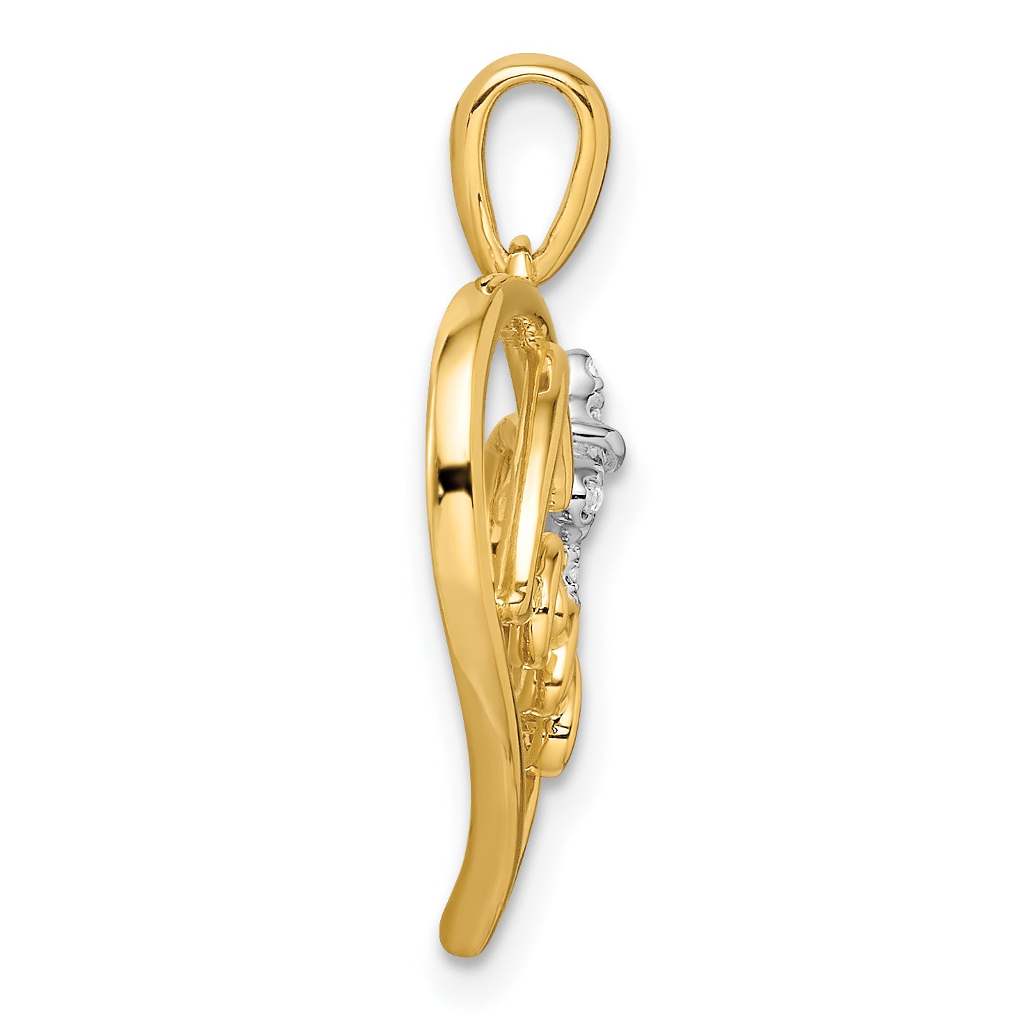 14k Two-tone Polished Heart with Bow Diamond Pendant Secondary image