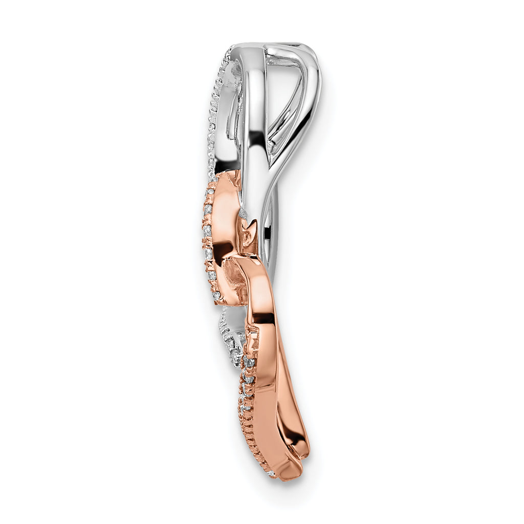 14k Two-tone White and Rose Double Heart Diamond Chain Slide