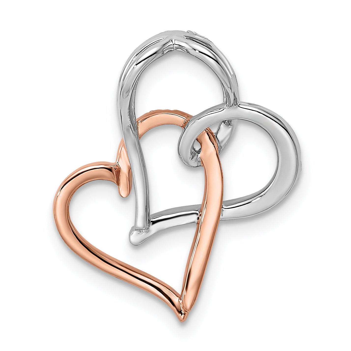 14k Two-tone White and Rose Double Heart Diamond Chain Slide