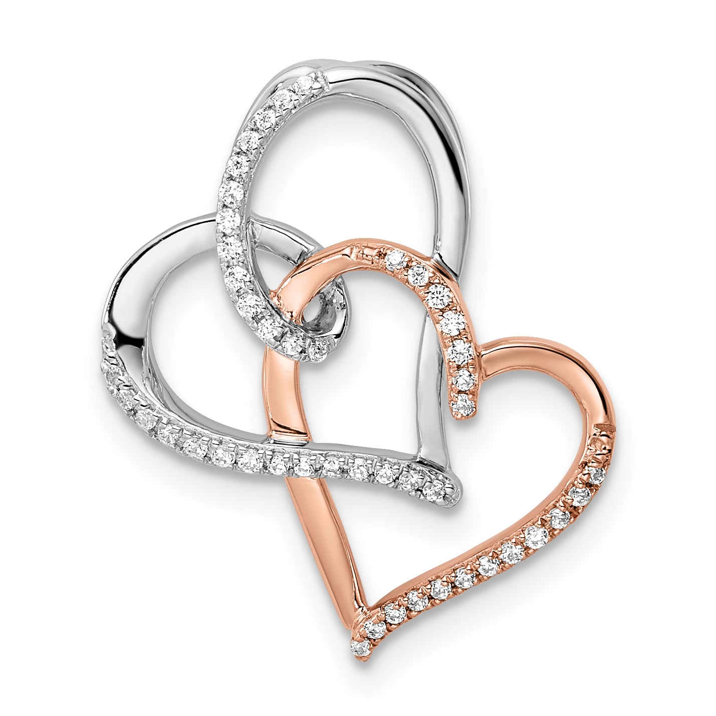 14k Two-tone White and Rose Double Heart Diamond Chain Slide Main image