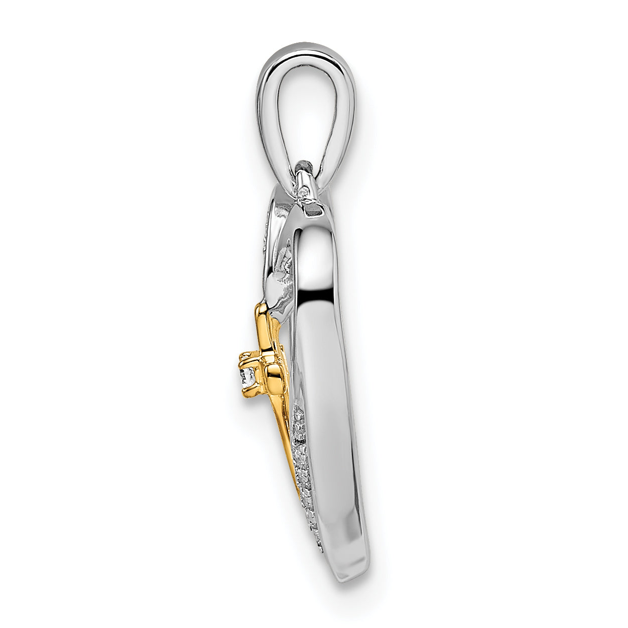 14k Two-tone Heart with Cross Diamond Pendant Secondary image