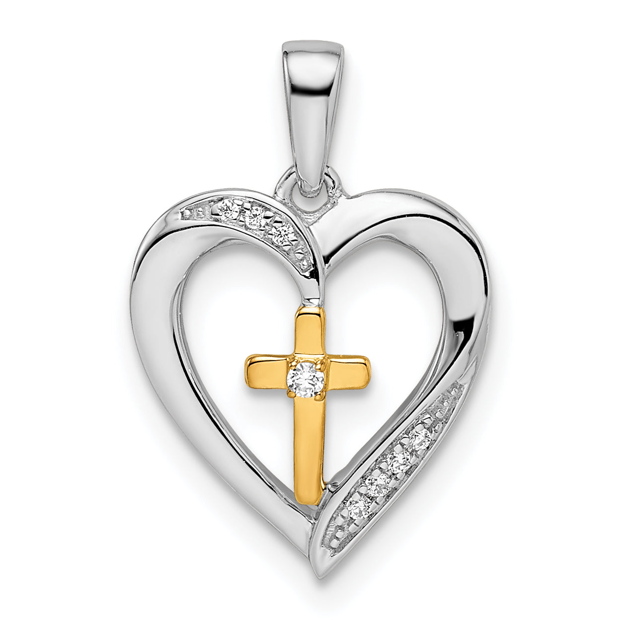 14k Two-tone Heart with Cross Diamond Pendant Main image
