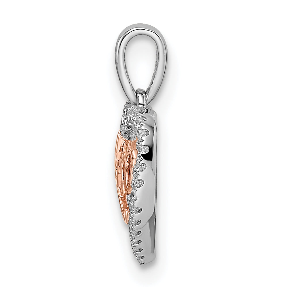 14k Two-tone Diamond White and Rose Mom Heart Pendant