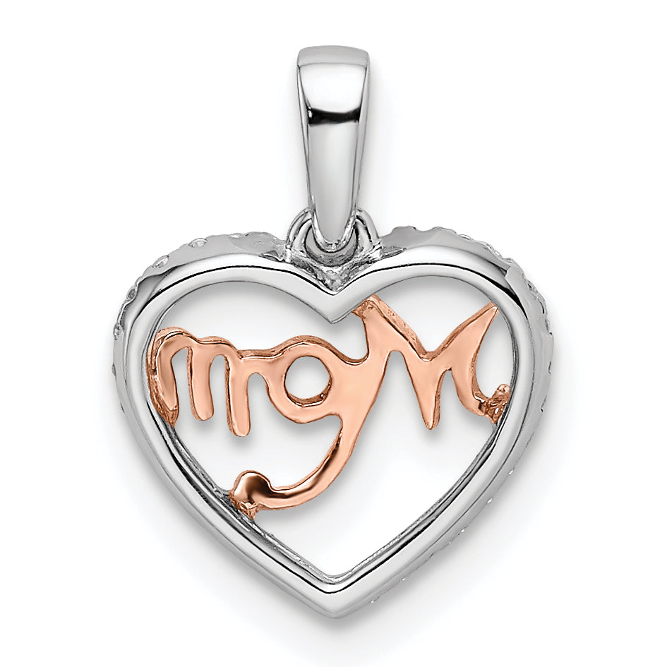 14k Two-tone Diamond White and Rose Mom Heart Pendant