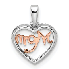 14k Two-tone Diamond White and Rose Mom Heart Pendant