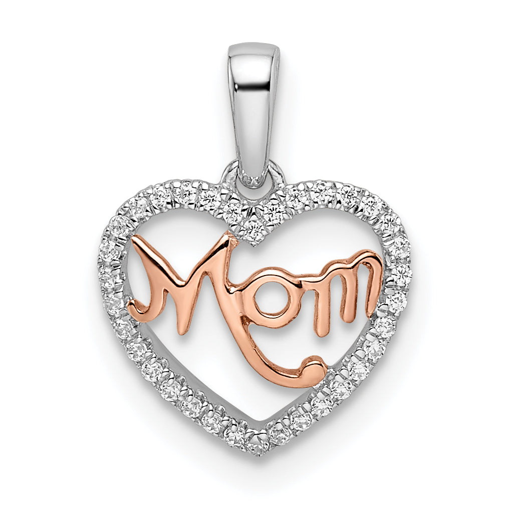 14k Two-tone Diamond White and Rose Mom Heart Pendant Main image