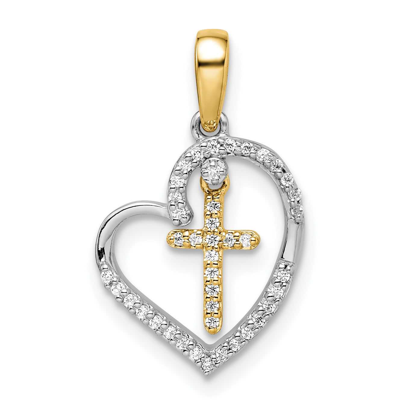 14k Two-tone Heart with Cross Diamond Pendant Main image
