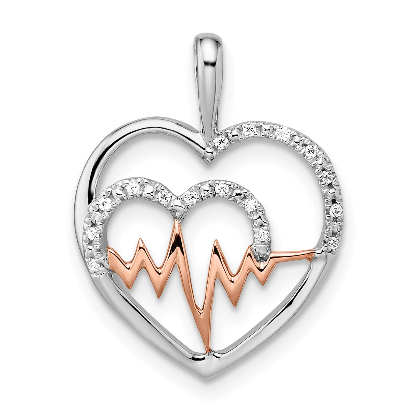 14k Two-tone White and Rose Heart w/Beat Diamond Pendant Main image