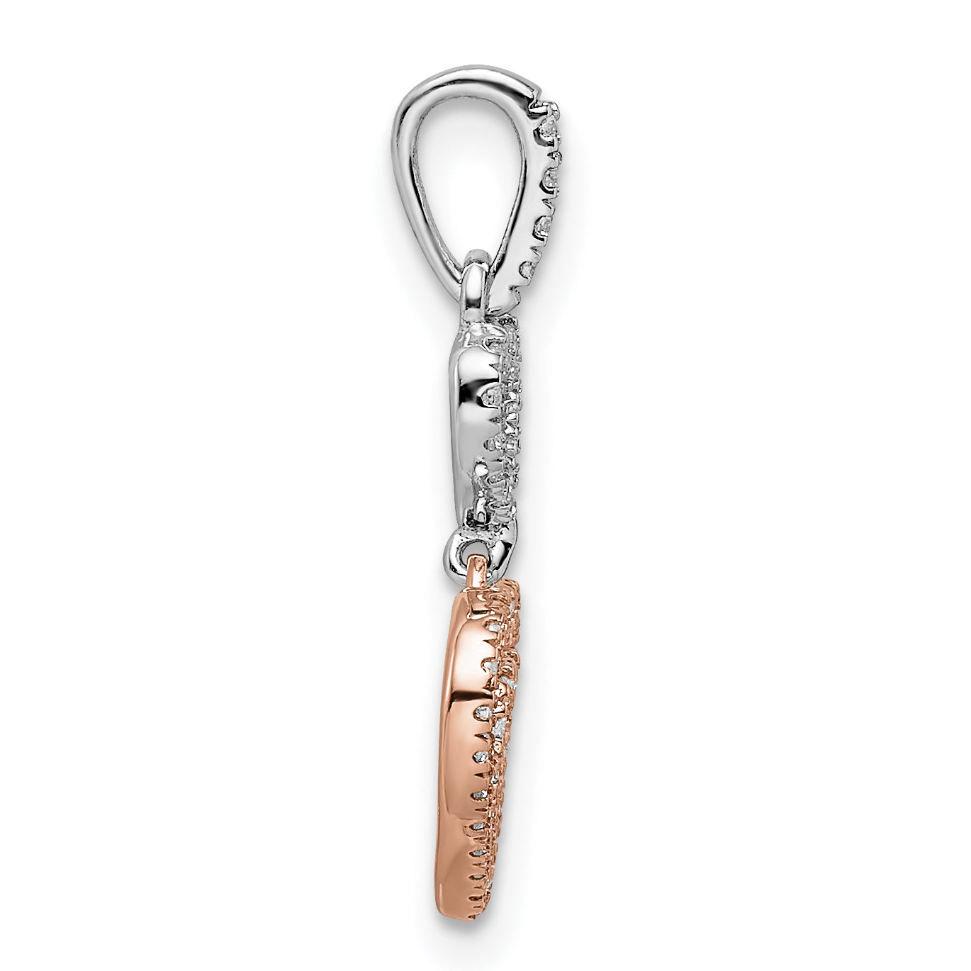14k Two-tone White and Rose Hearts Dangle Diamond Pendant Secondary image