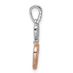 14k Two-tone White and Rose Hearts Dangle Diamond Pendant