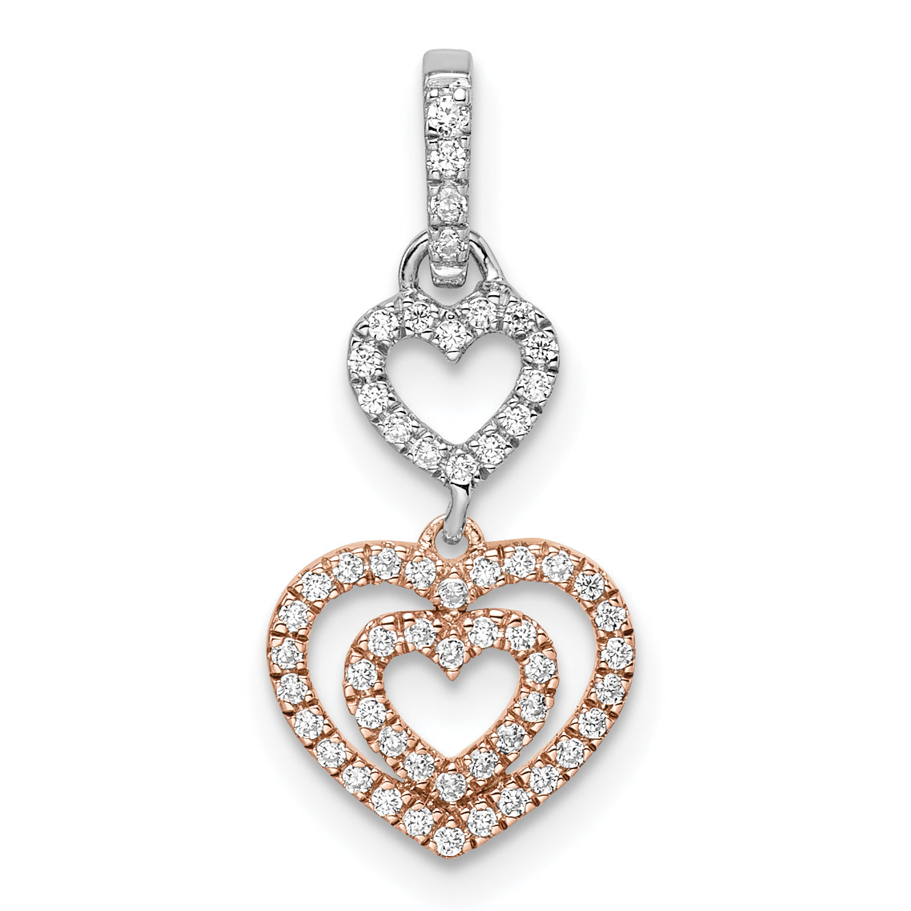 14k Two-tone White and Rose Hearts Dangle Diamond Pendant Main image