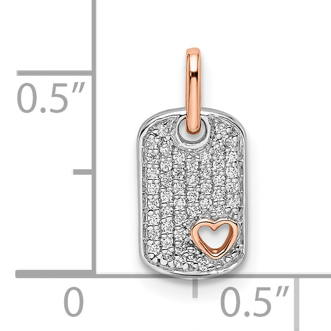 14k Two-tone White and Rose Small Dog Tag w/Heart Diamond Pendant