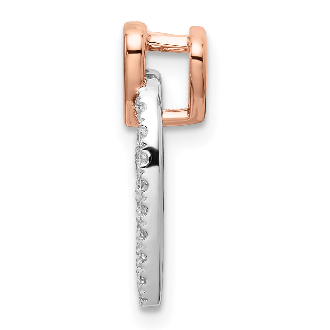 14k Two Tone Rose and White Gold 1/4 carat Lab Grown Diamond VS/SI+ G+ Complete Double Heart Chain Slide Pendant Secondary image